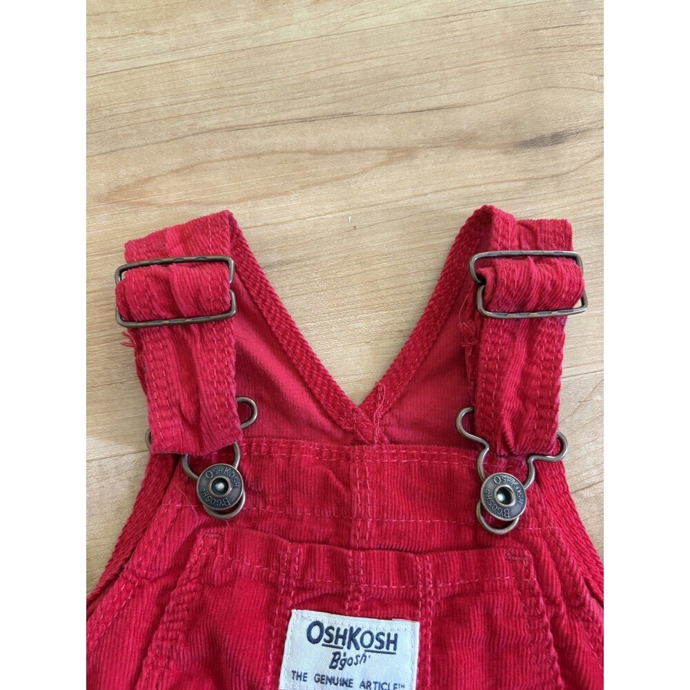 OshKosh B'gosh Baby Overall Vestback Red Corduroy Cotton Jumper Dress 12 Months - Picture 3 of 6